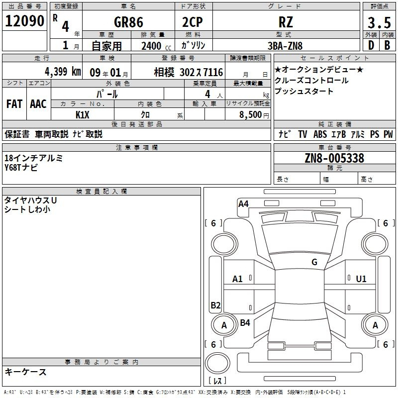 Аукционный лист TOYOTA 86 2022