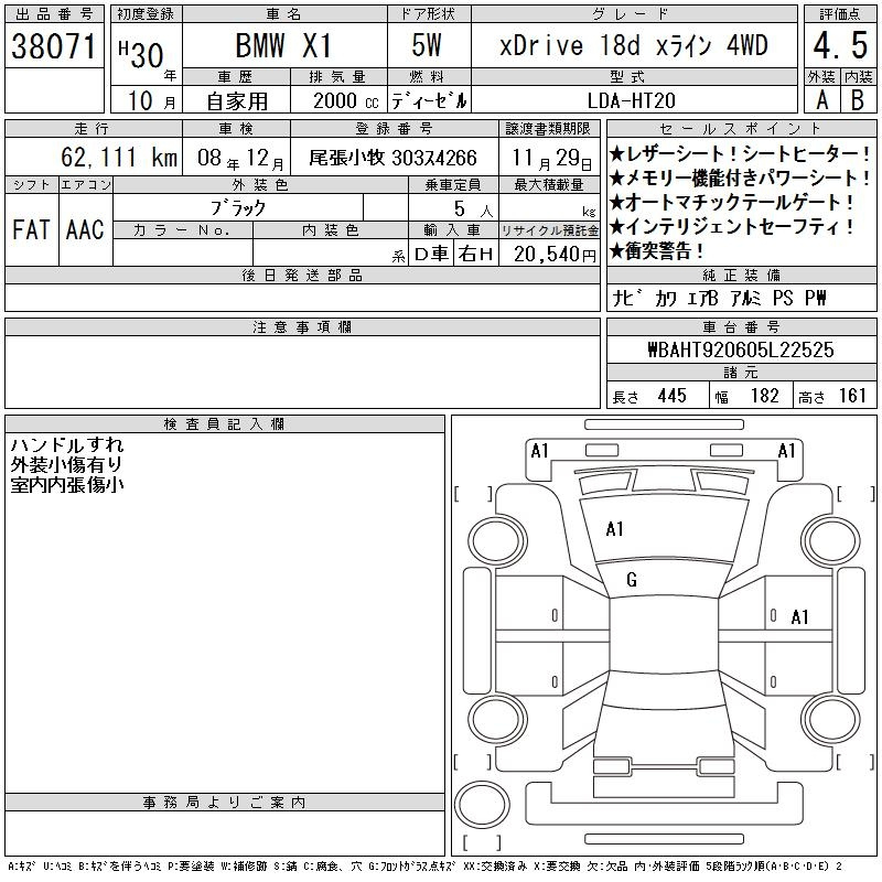 Аукционный лист BMW X1 2018