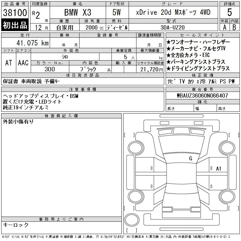 Аукционный лист BMW X3 2020