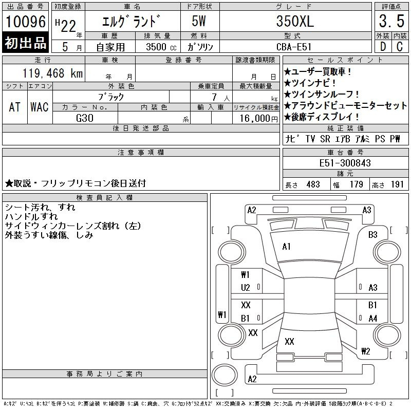 Аукционный лист NISSAN ELGRAND 2010