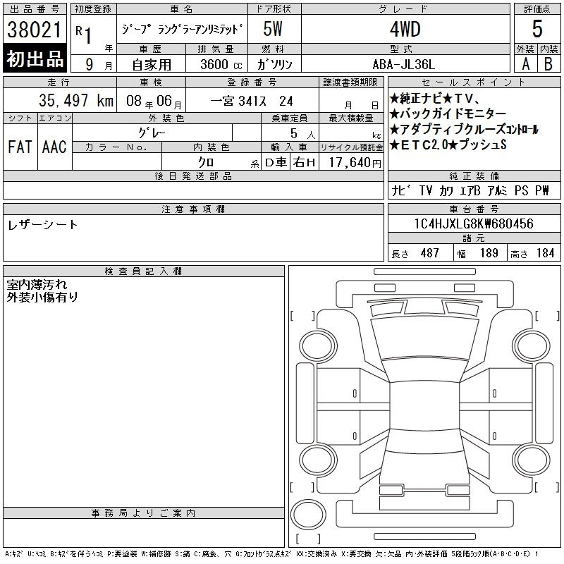 Аукционный лист CHRYSLER JEEP WRANGLER 2019