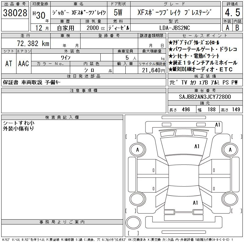 Аукционный лист JAGUAR XF SERIES 2018