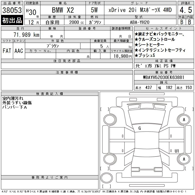 Аукционный лист BMW X2 2018