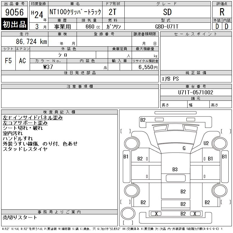 Аукционный лист NISSAN CLIPPER TRUCK 2012