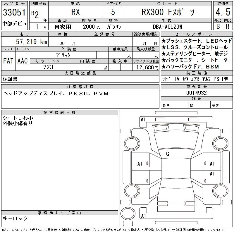Аукционный лист LEXUS RX 2020