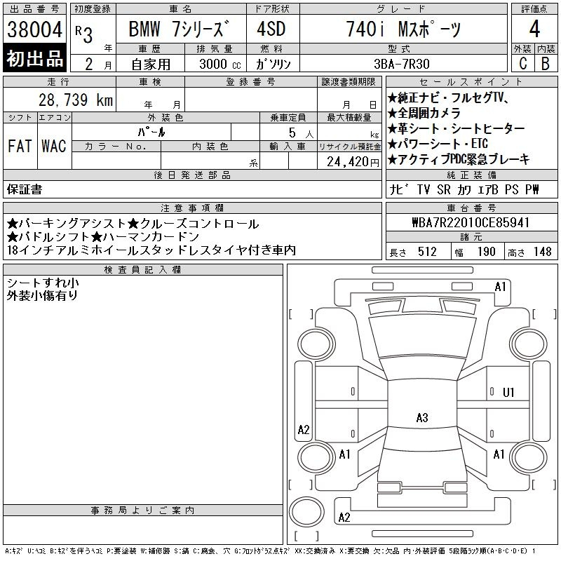 Аукционный лист BMW 7 SERIES 2021