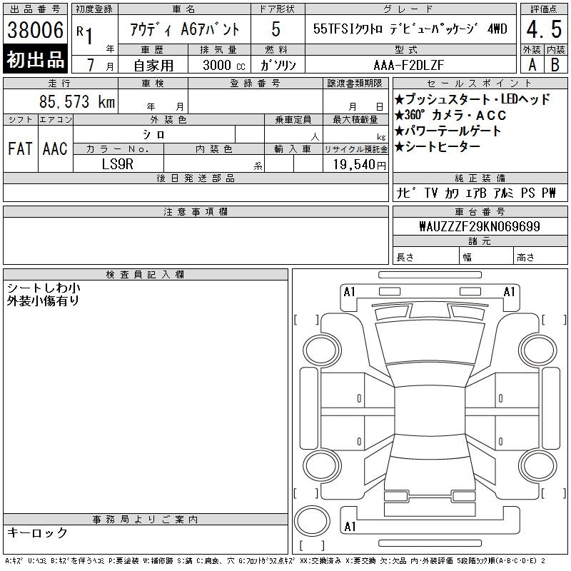 Аукционный лист AUDI A6 2019