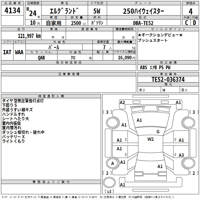 Аукционный лист NISSAN ELGRAND 2012