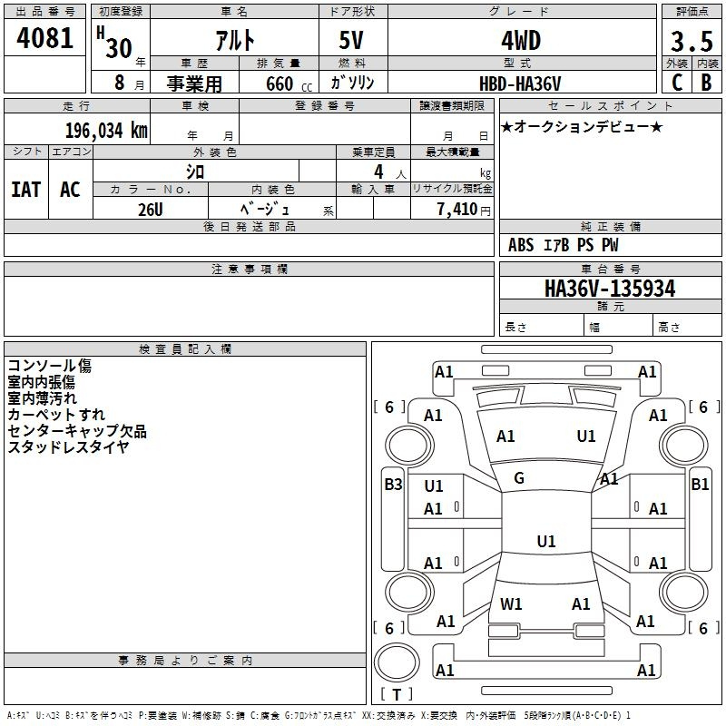 Аукционный лист SUZUKI ALTO VAN 2018
