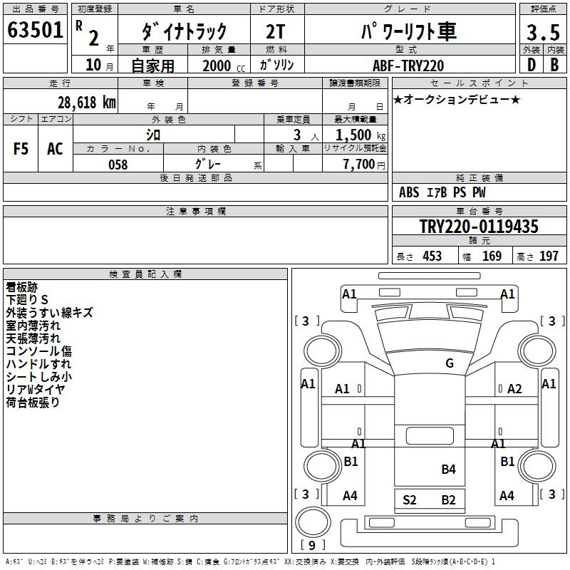 Аукционный лист TOYOTA DYNA 2020