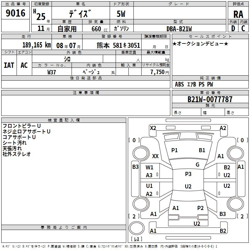 Аукционный лист NISSAN DAYZ 2013