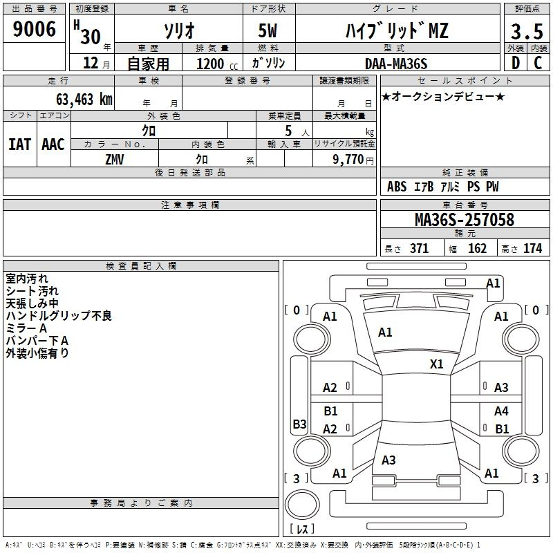 Аукционный лист SUZUKI SOLIO 2018