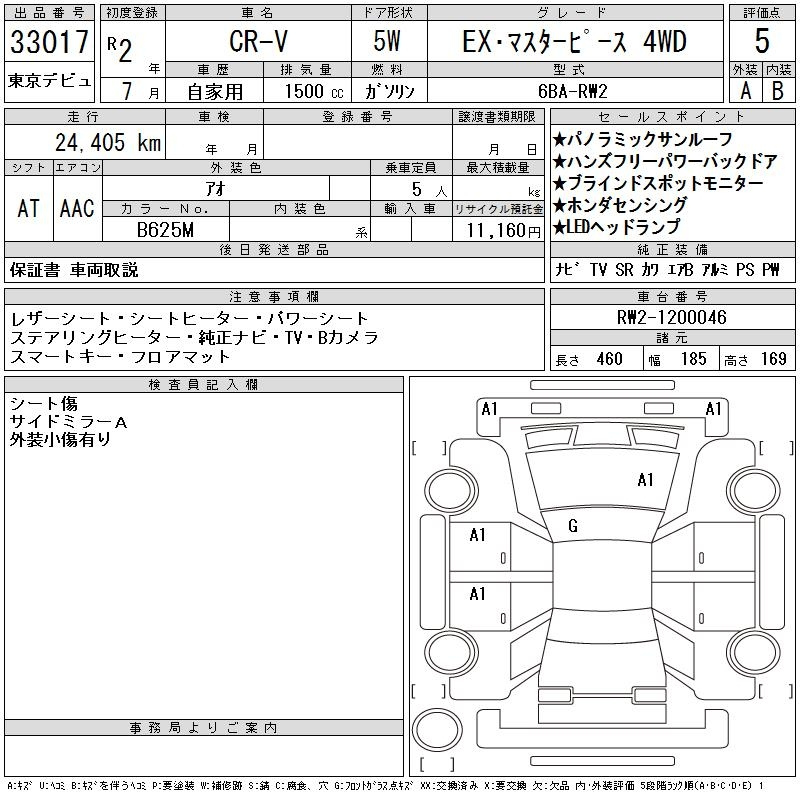 Аукционный лист HONDA CR-V 2020