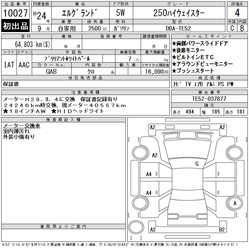 Аукционный лист NISSAN ELGRAND 2012