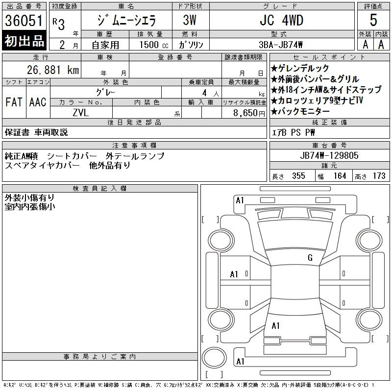 Аукционный лист SUZUKI JIMNY SIERRA 2021