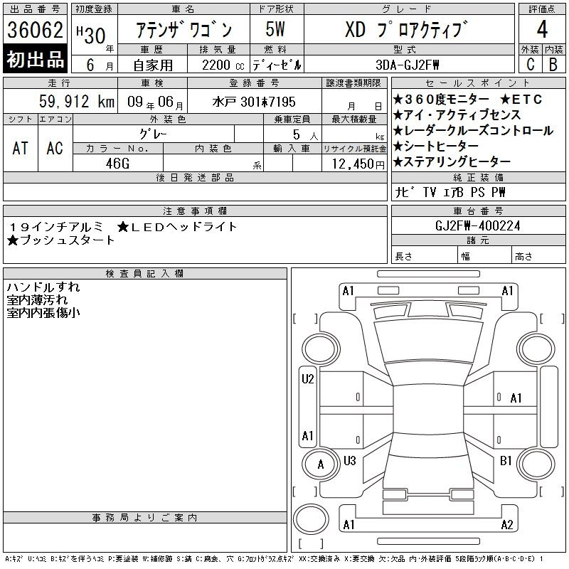 Аукционный лист MAZDA ATENZA WAGON 2018