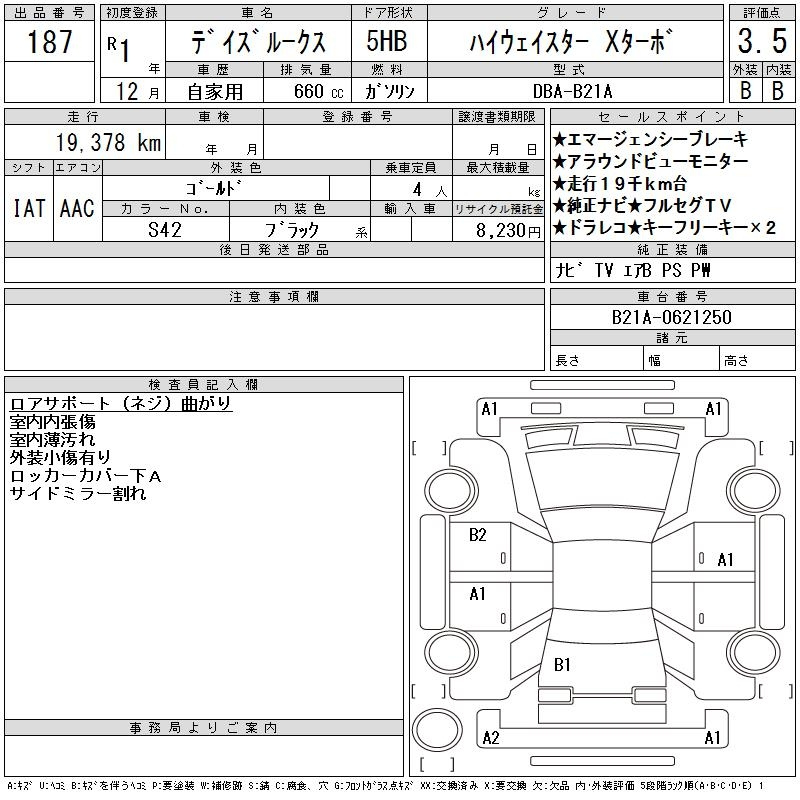 Аукционный лист NISSAN DAYZ ROOX 2019
