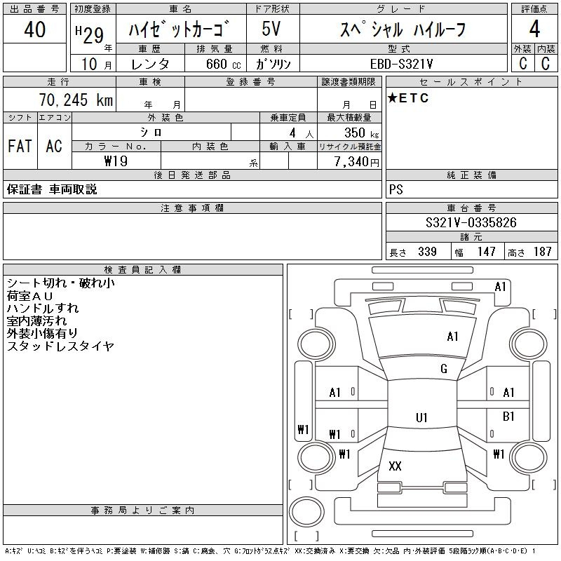 Аукционный лист DAIHATSU HIJET VAN 2017