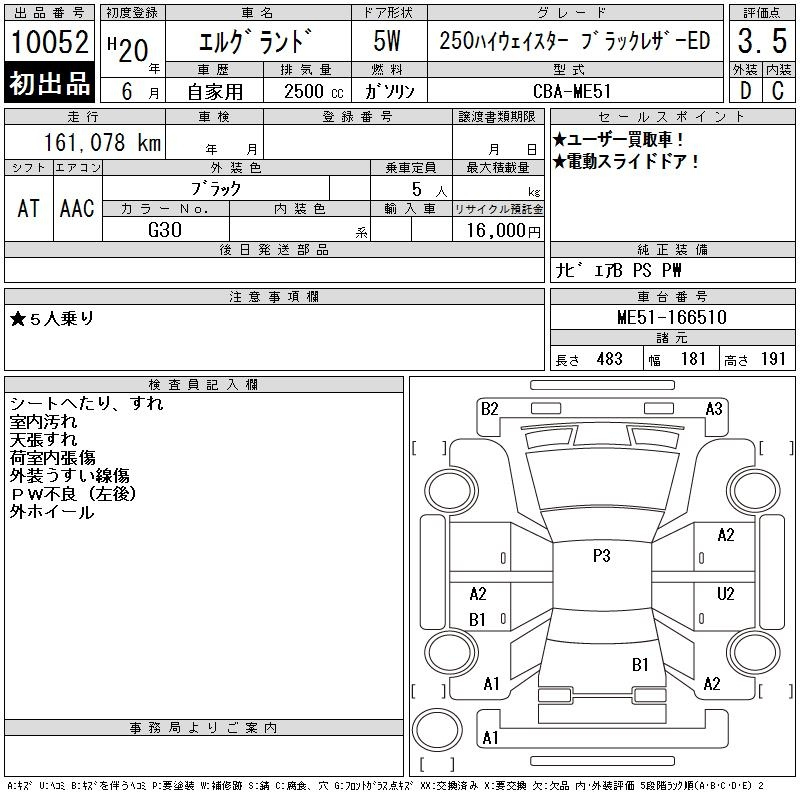 Аукционный лист NISSAN ELGRAND 2008