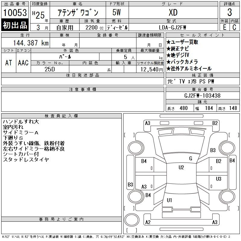Аукционный лист MAZDA ATENZA WAGON 2013