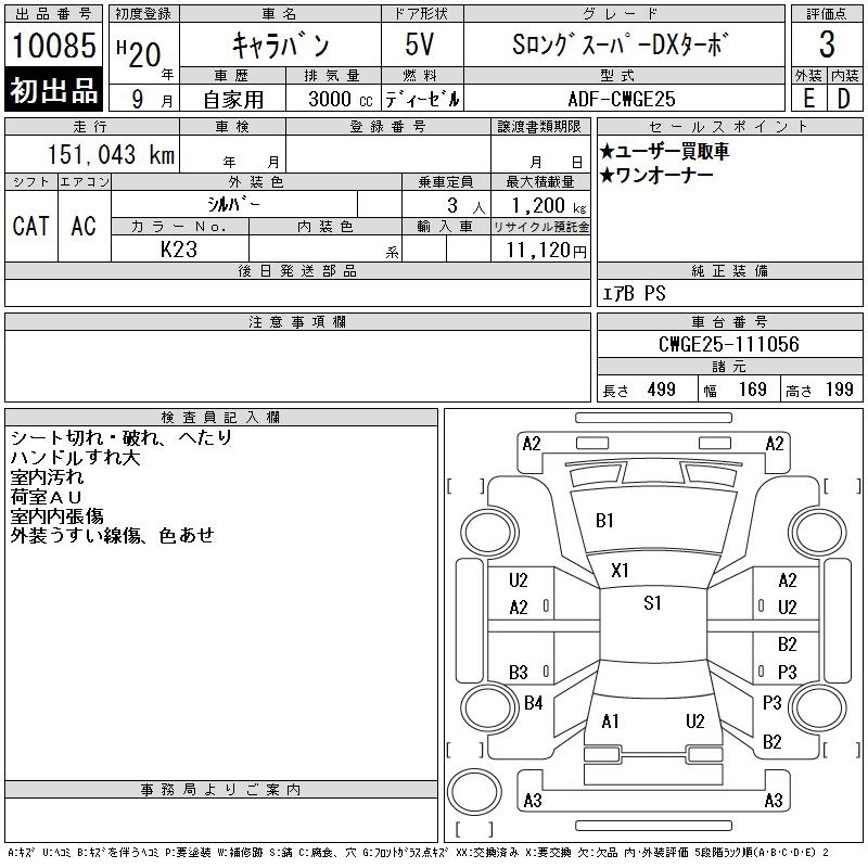 Аукционный лист NISSAN CARAVAN VAN 2008