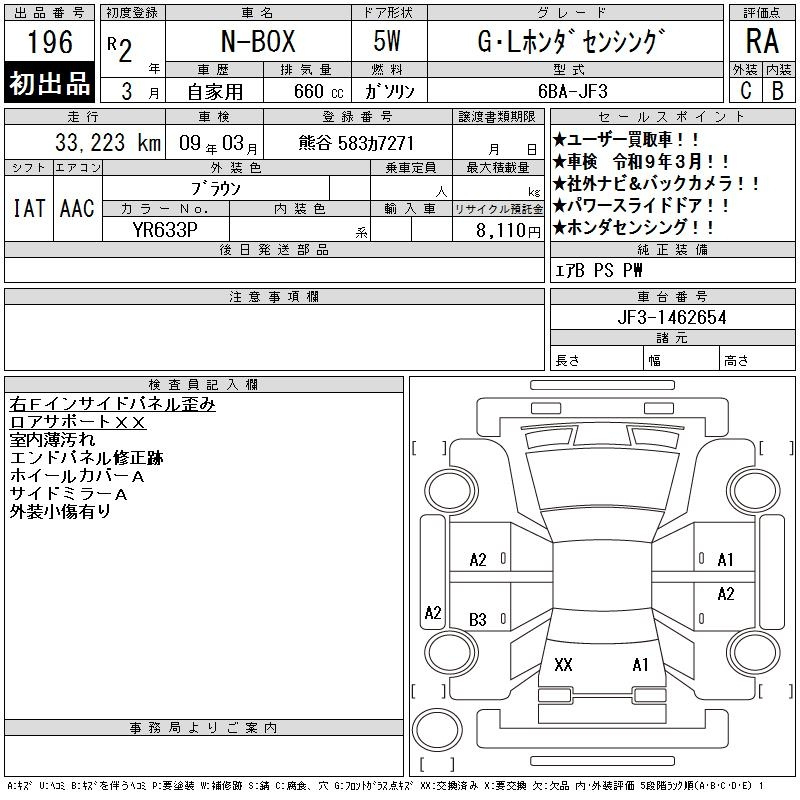 Аукционный лист HONDA N BOX 2020