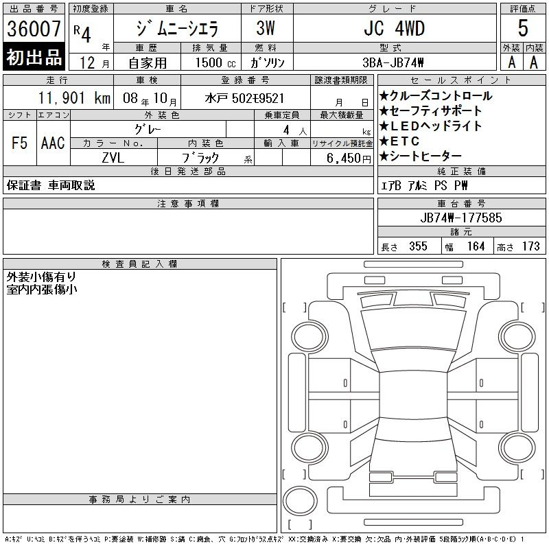 Аукционный лист SUZUKI JIMNY SIERRA 2022