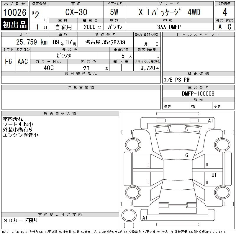 Аукционный лист MAZDA CX-30 2020