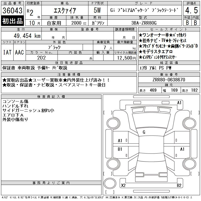 Аукционный лист TOYOTA ESQUIRE 2020
