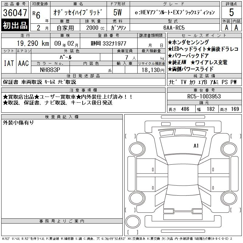 Аукционный лист HONDA ODYSSEY 2024