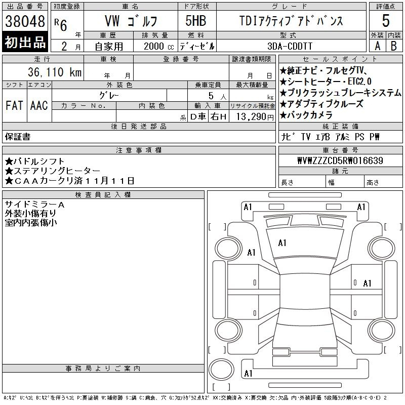 Аукционный лист VOLKSWAGEN GOLF 2024