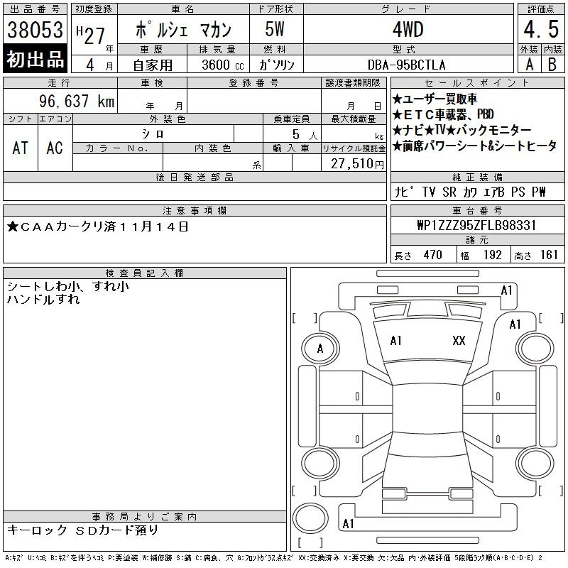 Аукционный лист PORSCHE MACAN 2015