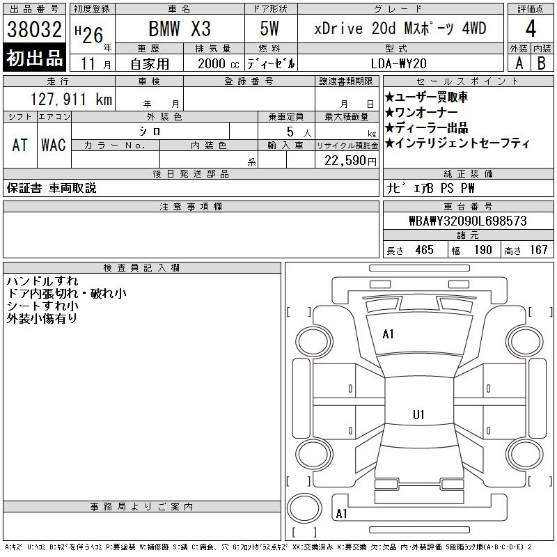 Аукционный лист BMW X3 2014