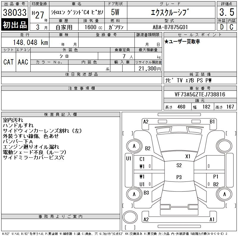 Аукционный лист CITROEN GRAND C4 2015