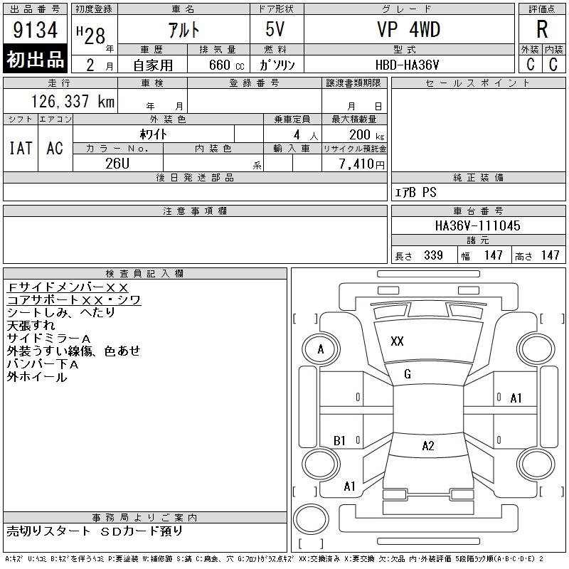 Аукционный лист SUZUKI ALTO VAN 2016