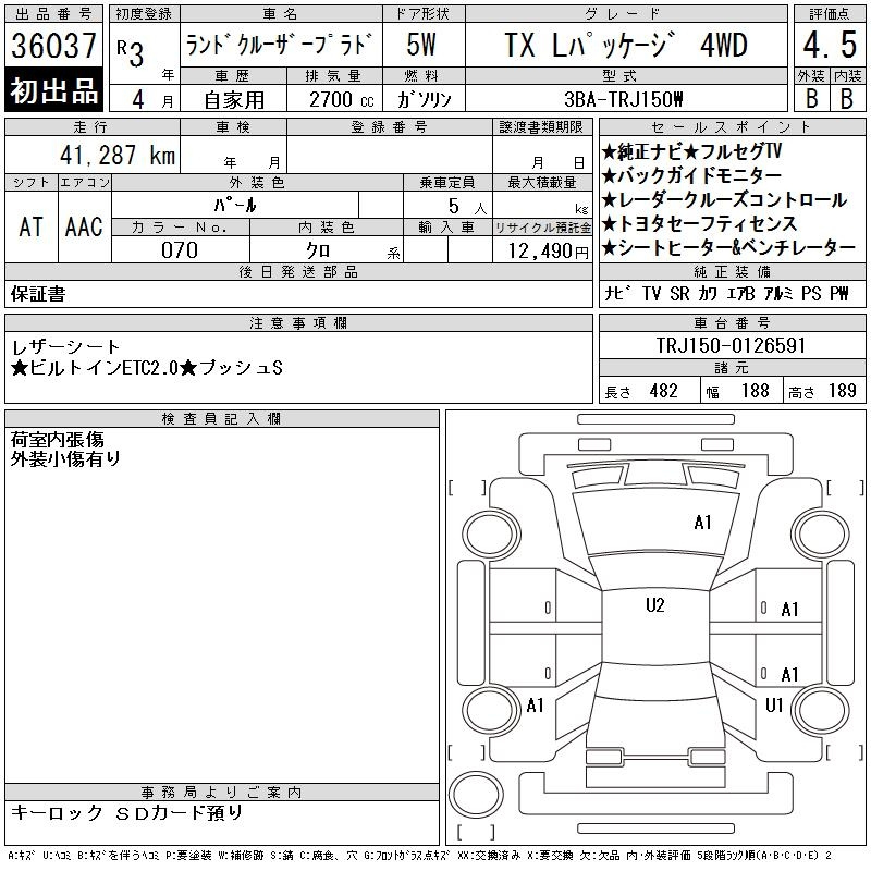 Аукционный лист TOYOTA LAND CRUISER PRADO 2021
