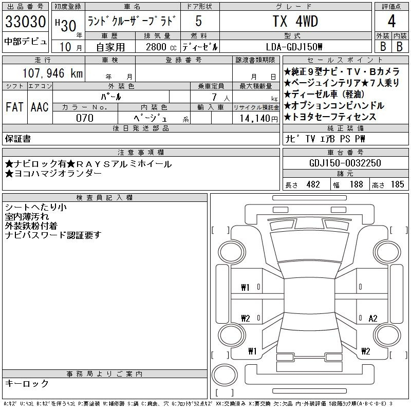 Аукционный лист TOYOTA LAND CRUISER PRADO 2018
