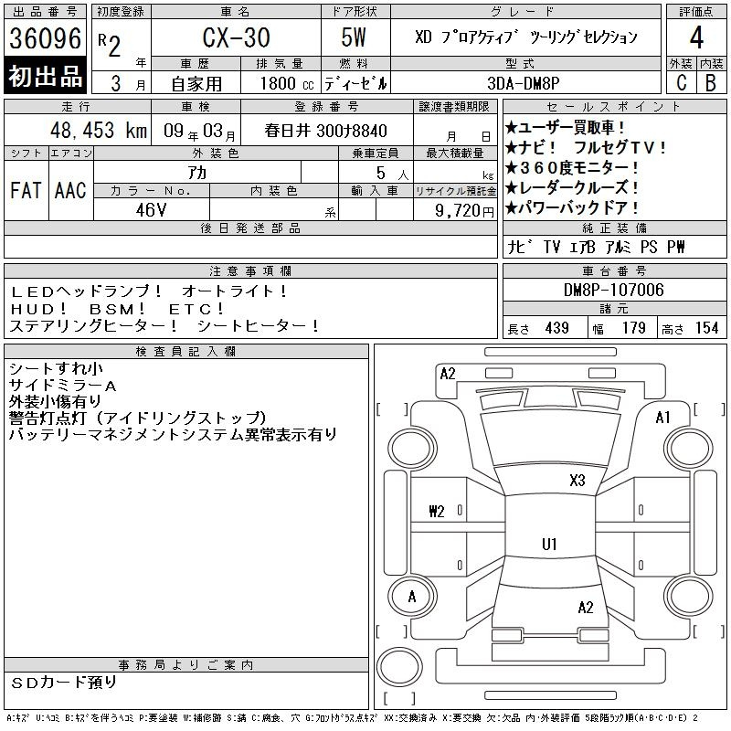 Аукционный лист MAZDA CX-30 2020