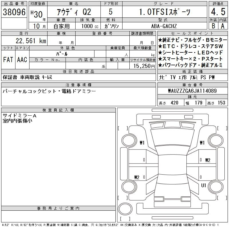Аукционный лист AUDI Q2 2018