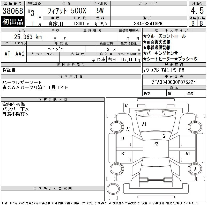 Аукционный лист FIAT 500X 2021