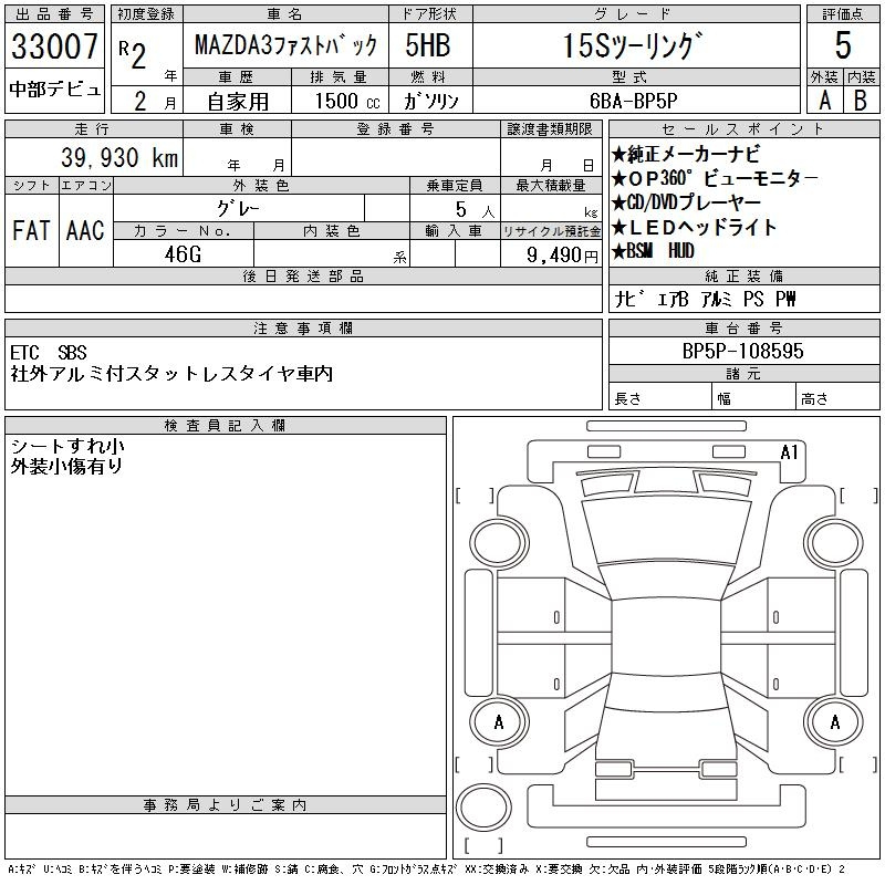 Аукционный лист MAZDA MAZDA3 2020