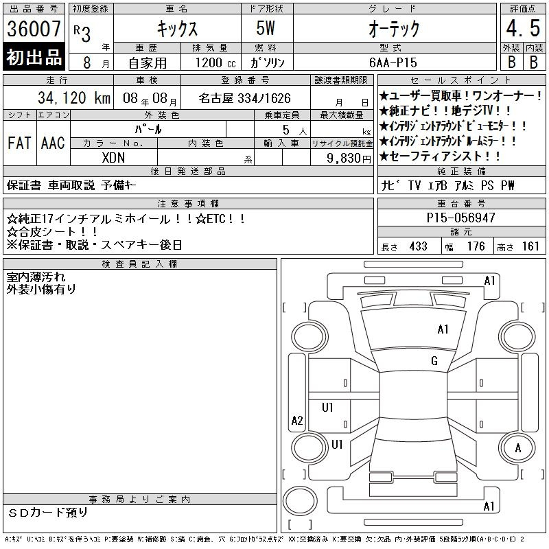 Аукционный лист NISSAN KIX 2021