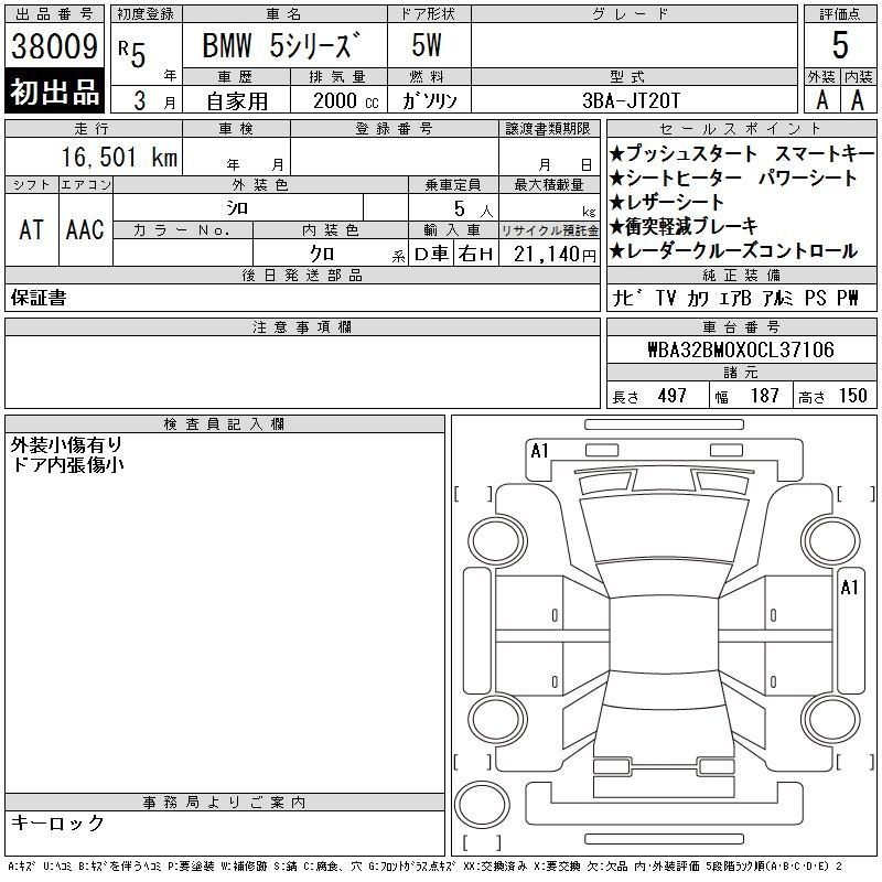 Аукционный лист BMW 5 SERIES 2023
