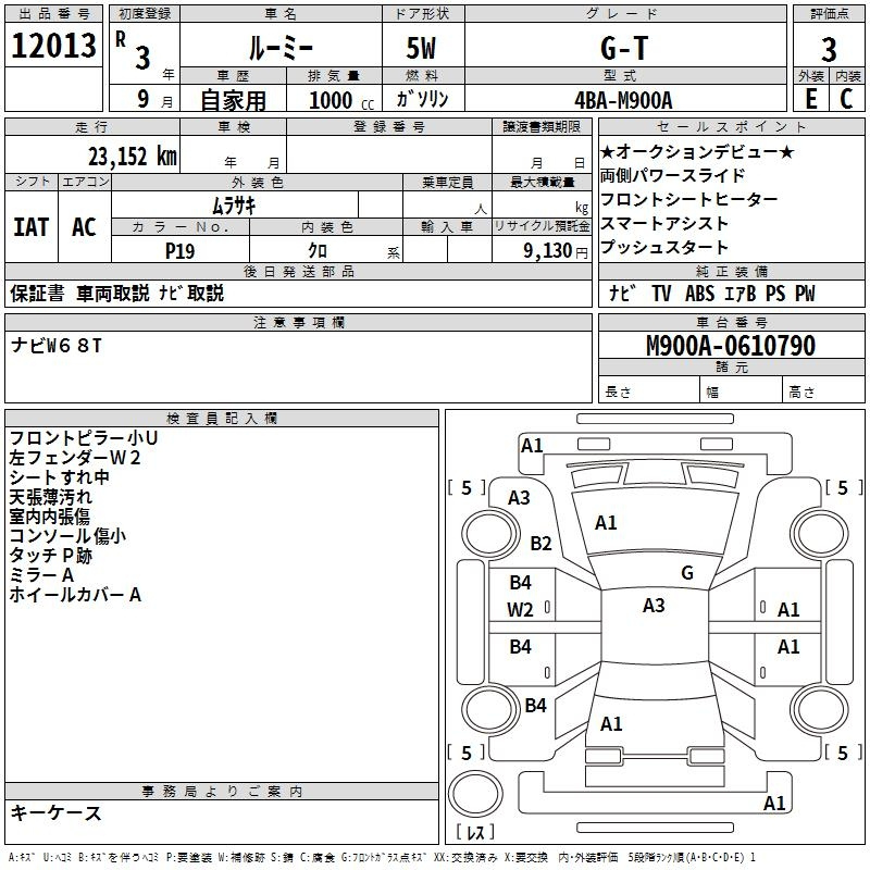 Аукционный лист TOYOTA ROOMY 2021