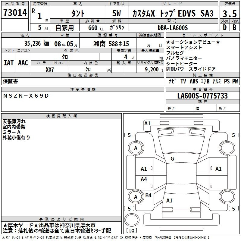 Аукционный лист DAIHATSU TANTO 2019