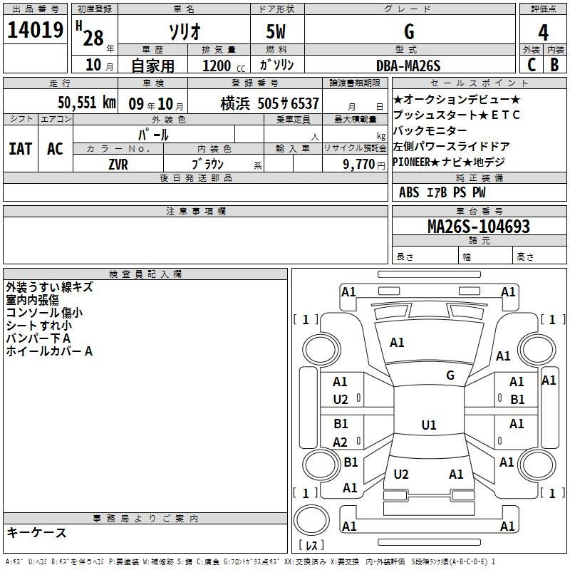 Аукционный лист SUZUKI SOLIO 2016