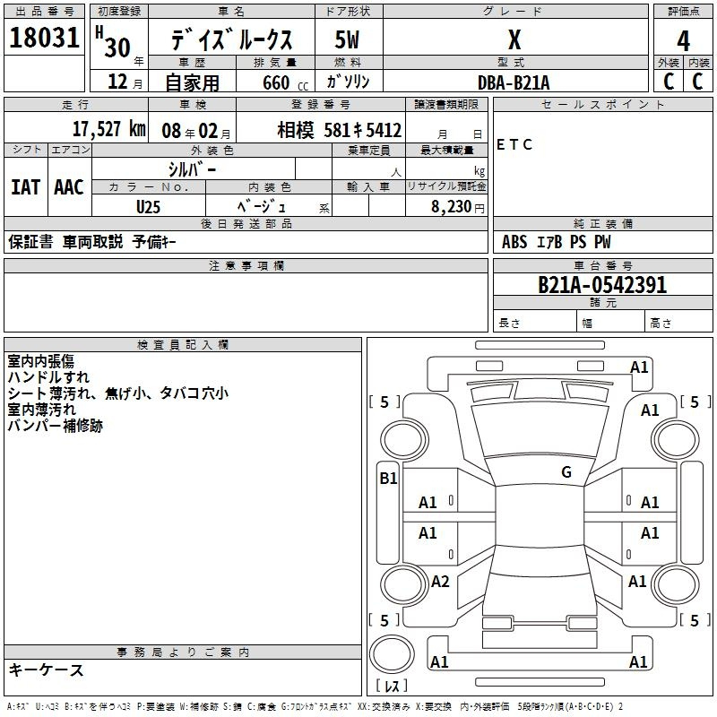 Аукционный лист NISSAN DAYZ ROOX 2018