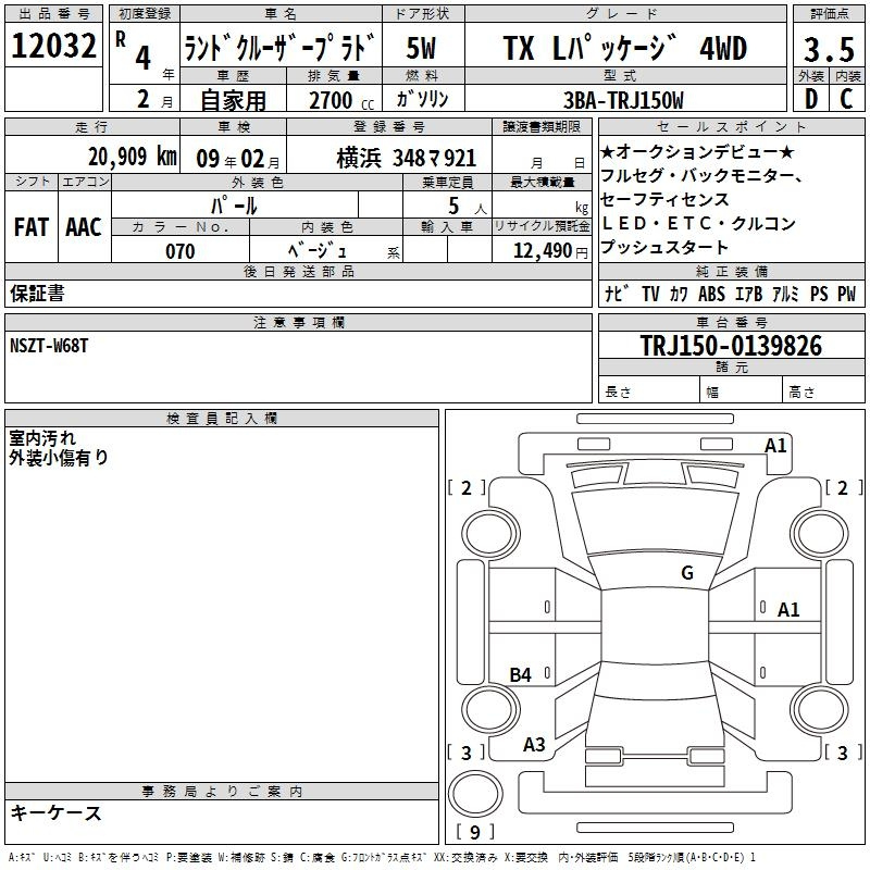 Аукционный лист TOYOTA LAND CRUISER PRADO 2022