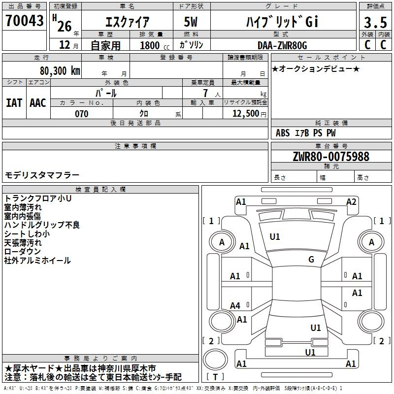 Аукционный лист TOYOTA ESQUIRE 2014