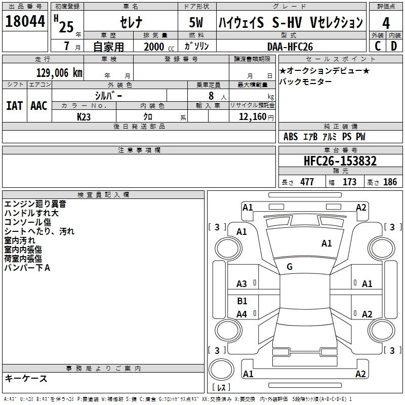 Аукционный лист NISSAN SERENA 2013